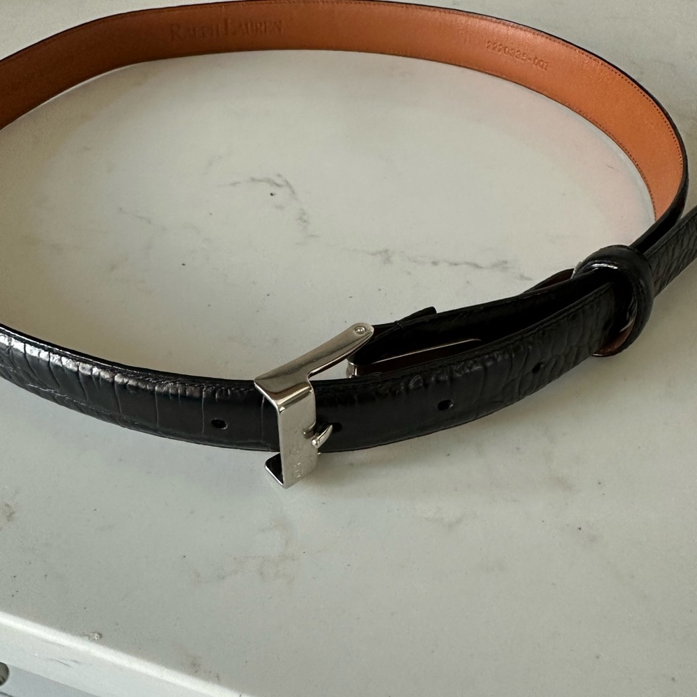 Ralph Lauren Black Leather Belt with Silver Buckle